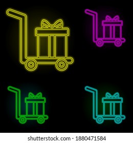 Send gift neon color set icon. Simple thin line, outline vector of global logistics icons for ui and ux, website or mobile application
