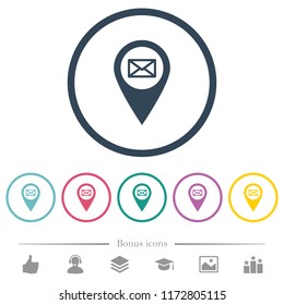 Send GPS map location as email flat color icons in round outlines. 6 bonus icons included.