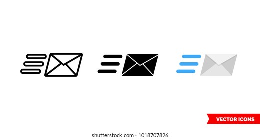 Send icon of 3 types: color, black and white, outline. Isolated vector sign symbol.