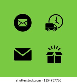 send icon. 4 send set with box, logistics delivery truck and clock and mail vector icons for web and mobile app