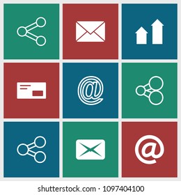 Send icon. collection of 9 send filled and outline icons such as arrow up, envelop, share, at mail, mail. editable send icons for web and mobile.