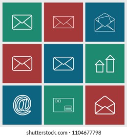 Send icon. collection of 9 send outline icons such as arrow up, mail, envelope, at mail, parcel. editable send icons for web and mobile.