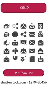  send icon set. 25 filled send icons. Simple modern icons about  - Postal, Share, Email, Mail box, Spam, Mailbox, Mail, Post office, Fragile, Text