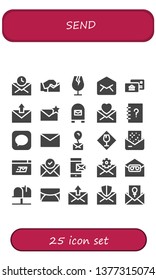 send icon set. 25 filled send icons.  Collection Of - Mail, Email, Fragile, Postal, Mailbox, Contacts, Message, Invitation, Mailing