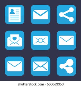 Send icon. set of 9 filled send icons such as mail, love letter, share
