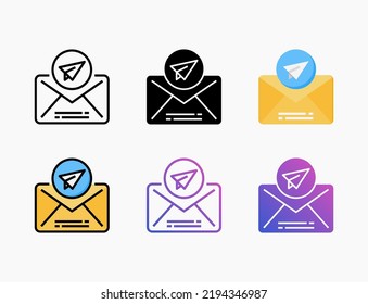 Send icon set with line, outline, flat, filled, glyph, color, gradient. Editable stroke and pixel perfect. Can be used for digital product, presentation, print design and more.