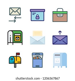 send icon set. vector set about mail, box, mailing and mailbox icons set.