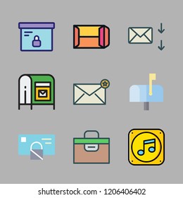 send icon set. vector set about mail, mailbox, music folder icon and envelope icons set.