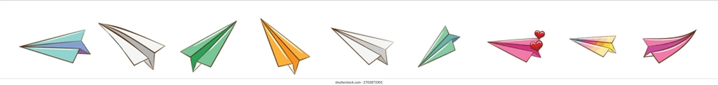 Enviar diseño e ilustración de Vector de iconos, Diseño gráfico. Colección de plano de papel doodle dibujado a mano. Vector conjunto de iconos de dibujo de avión de origami volador, Ilustración vectorial.	