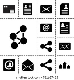 Send icons. set of 13 editable filled send icons such as resume, love letter, share, envelope, email, at email, arrow up, mail
