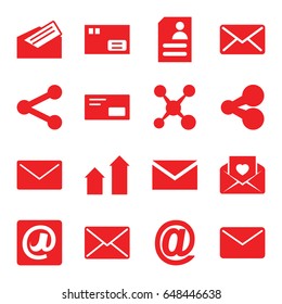 Send icons set. set of 16 send filled icons such as arrow up, mail, resume, love letter, at email, letter, envelop, share, parcel