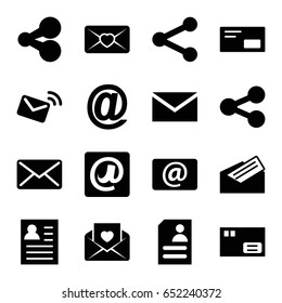 Send icons set. set of 16 send filled icons such as mail, resume, love letter, email, at email, letter, envelop, share, parcel