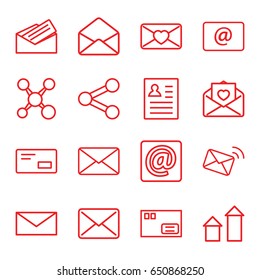Send icons set. set of 16 send outline icons such as arrow up, mail, love letter, envelope, email, at email, letter, envelop, parcel, resume