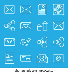 Send icons set. set of 16 send outline icons such as arrow up, resume, love letter, email, at email, mail, envelop