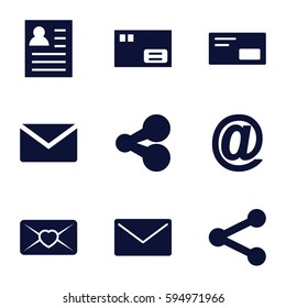 send icons set. Set of 9 send filled icons such as love letter, envelop, share, parcel, mail, resume