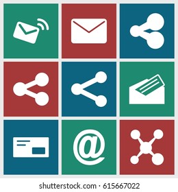 Send icons set. set of 9 send filled icons such as letter, envelop, mail, share