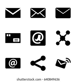 Send icons set. set of 9 send filled icons such as mail, email, at email, share