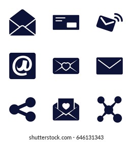 Send icons set. set of 9 send filled icons such as love letter, envelope, at email, envelop, mail
