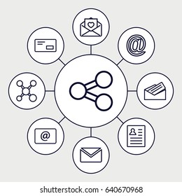 Send icons set. set of 9 send outline icons such as love letter, email, letter, envelop, mail, resume, share