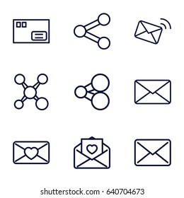 Send icons set. set of 9 send outline icons such as love letter, mail, parcel