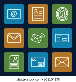 Send icons set. set of 9 send outline icons such as resume, email, envelop, mail, parcel