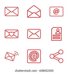 Send icons set. set of 9 send outline icons such as resume, love letter, envelope, email, at email, mail