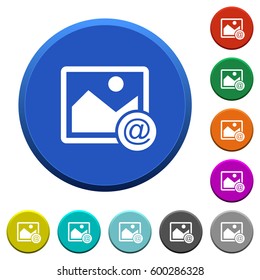 Send image as email round color beveled buttons with smooth surfaces and flat white icons
