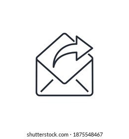 Send letter and arrow. Internet distribution. Email marketing. Page design element.Vector linear icon on white background.