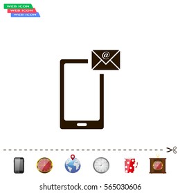 Send a letter icon, mobile phone and mail. Vector illustration