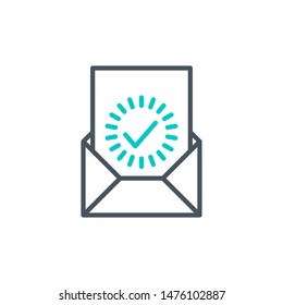 send letter on e-mail outline flat icon. Single high quality outline logo symbol for web design or mobile app. Thin line send mail logo. Black and blue icon pictogram isolated on white background