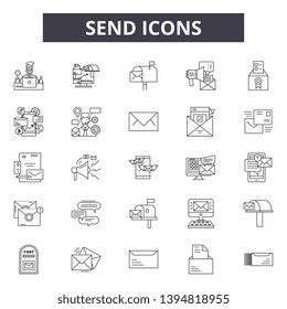 Send line icon signs.  Linear vector outline illustration set concept.