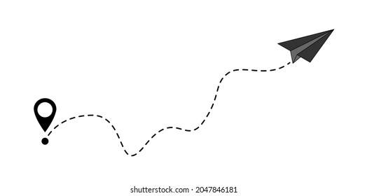 Send line web symbol of air plane flight route with start point and dash line trace isolated on white background .