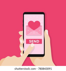 Send love sms, letter, email with mobile phone. vector