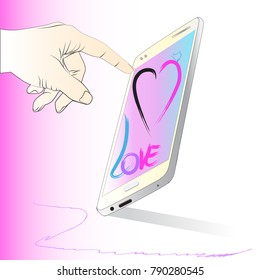 send love with technology phone and heart pink.
