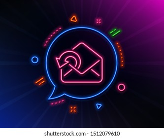 Send Mail download line icon. Neon laser lights. Sent Messages correspondence sign. E-mail symbol. Glow laser speech bubble. Neon lights chat bubble. Banner badge with send Mail icon. Vector