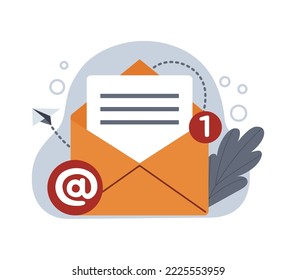 Send mail. Email support. Digital message mailbox. Marketing newsletter or correspondence delivery. Paper envelope. Receive data letter. Online chat notification. Vector flat tidy concept