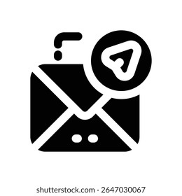 send mail glyph icon. Strong and solid vector icon for websites, mobile interfaces, presentations, and visual branding. High quality and easy to edit.