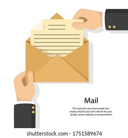 Send mail with hand simple flat style isolated on white. business concept vector for your design work, presentation, website or others.