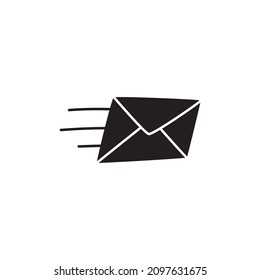 Enviar icono de correo en glifo plano negro, estilo relleno aislado en fondo blanco