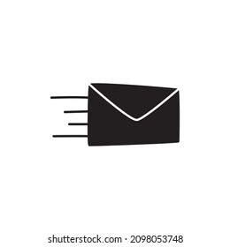 Enviar icono de correo en glifo plano negro, estilo relleno aislado en fondo blanco