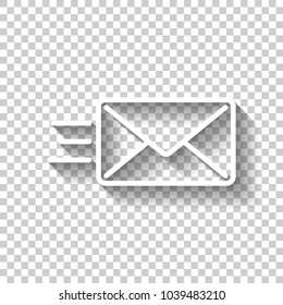send mail icon. sms line. White icon with shadow on transparent background