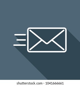 send mail icon. sms line. White flat icon with long shadow on background