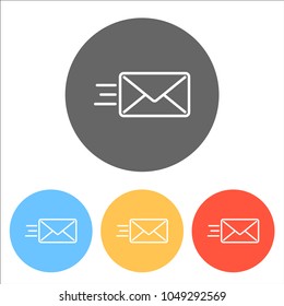 send mail icon. sms line. Set of white icons on colored circles