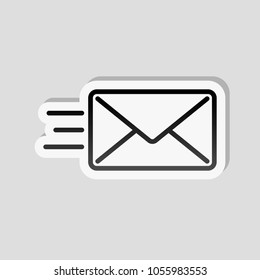 send mail icon. sms line. Sticker style with white border and simple shadow on gray background