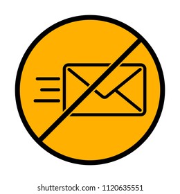 send mail icon. sms line. not allowed, black object in warning sign with orange background color