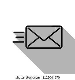 send mail icon. sms line. Black object with long shadow on white background