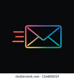 send mail icon. sms line. Rainbow color and dark background