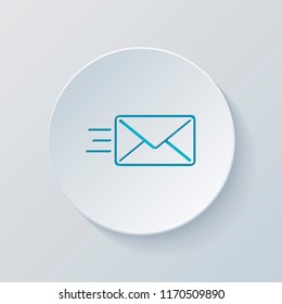 send mail icon. sms line. Cut circle with gray and blue layers. Paper style