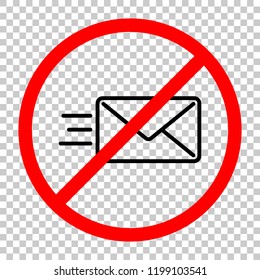 send mail icon. sms line. Not allowed, black object in red warning sign with transparent background
