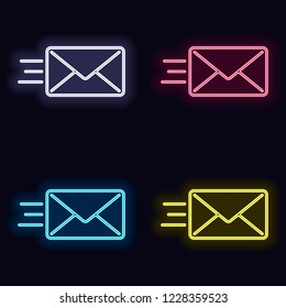 send mail icon. sms line. Set of fashion neon sign. Casino style on dark background. Seamless pattern
